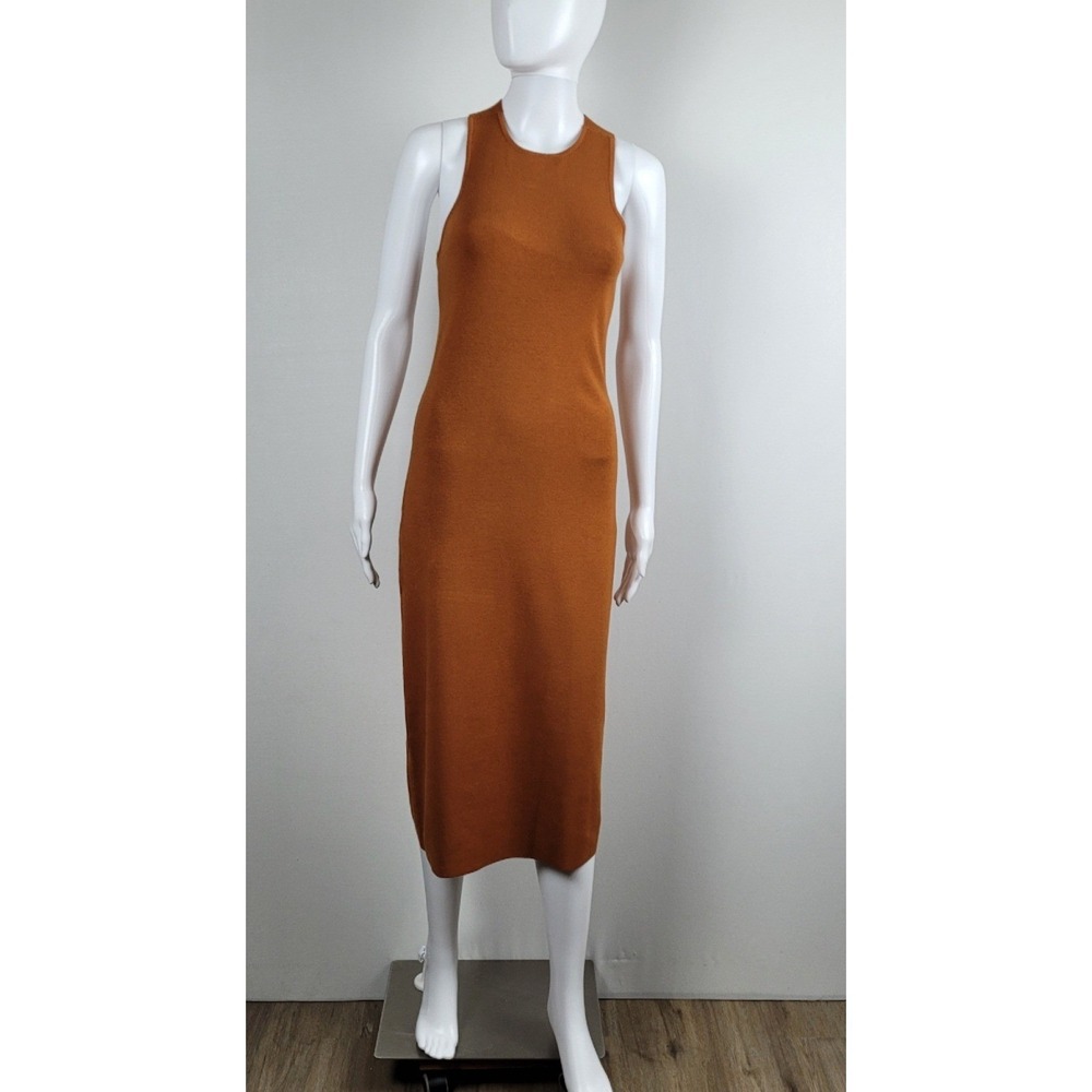 ShoeDazzle Ribbed Knit Midi Dress Womens Large Orange Excellent Crisscross Back